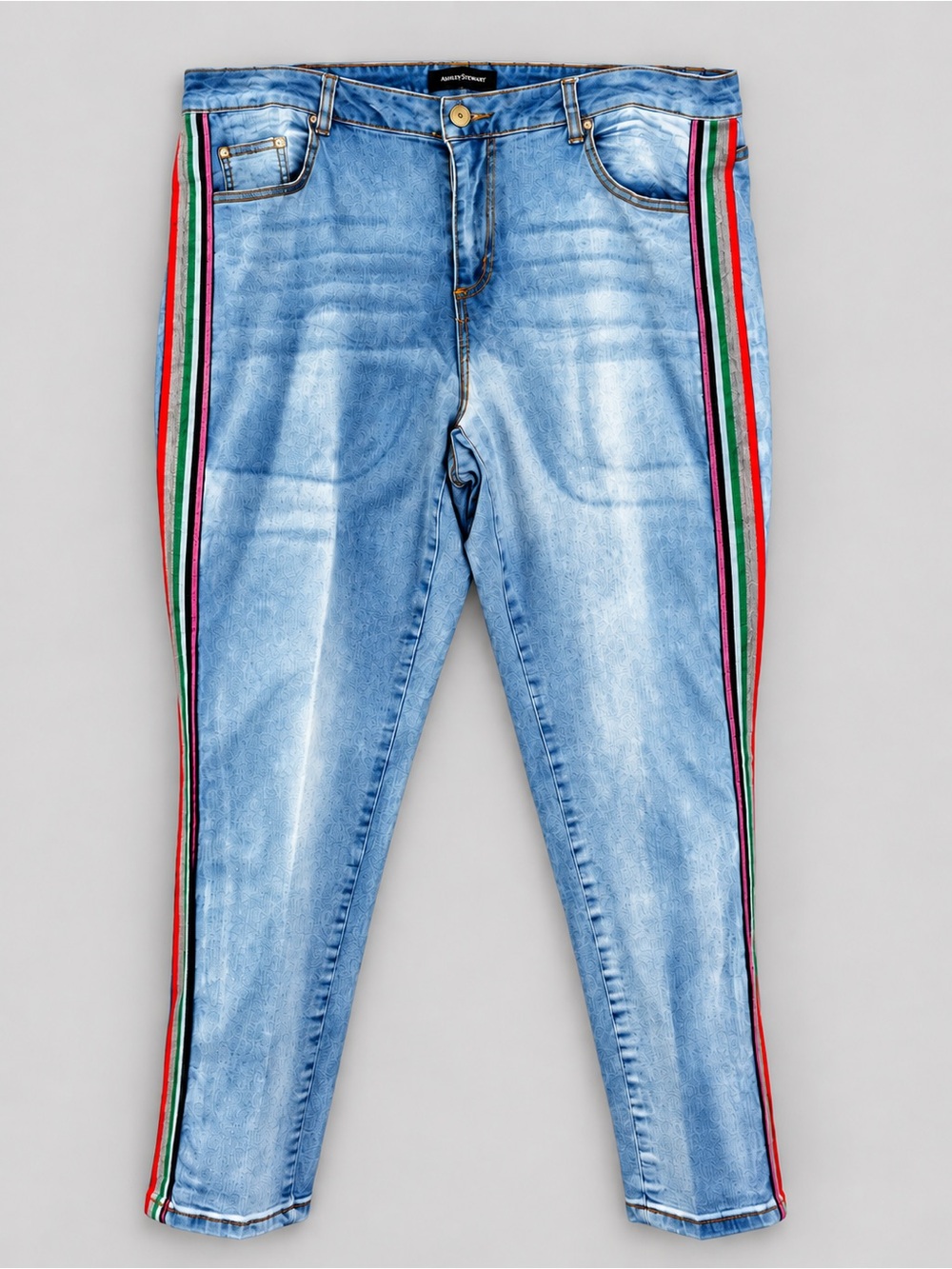 Ashley Stewart Jeans Women’s 20 Light Wash Multicolor Side Stripe Skinny